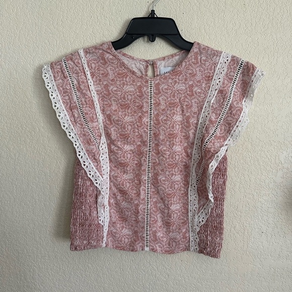MISA Los Angeles Pink Linen Eyelet Nilu Crop Top in Washed Tile Size Small - Picture 2 of 6